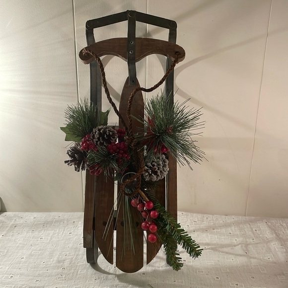 Source Unknown Other - Vintage Wooden Green Painted Metal Quality Sled